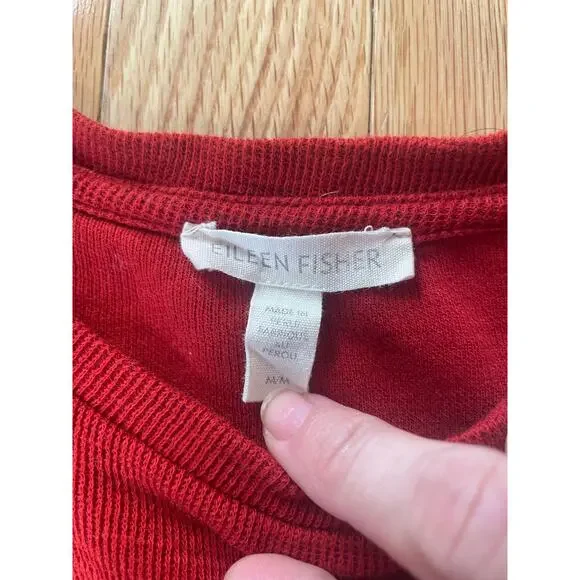 Eileen Fisher Organic Cotton Slubby Rib Top and Pant, Red, Made in Peru Size M - Picture 3 of 4